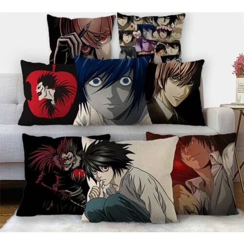 Nice Death Note Anime Pillowcase Cotton Linen Fabric Square Zipper Pillowcase 45X45cm Wedding Decorative Pillow cover 11-17