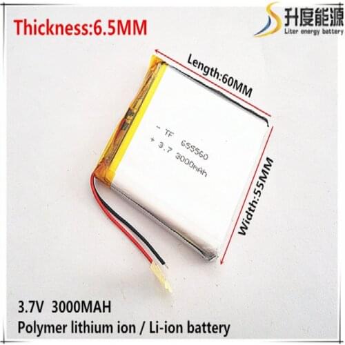 Liter energy battery 3.7V lithium polymer battery small pudding 655560 rechargeable batteries 3000mAh Ma GPS navigator