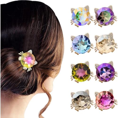 Cute Cat Hair Rope Crystal Rhinestone Black Hair Tie Simple Ponytail Head Rope