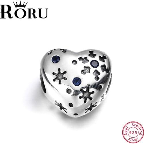 RORU Fashion Charm Bracelets Sparkling Star Heart Snowflake Beads Real 925 Sterling Silver Beeds Jewelry diy