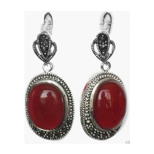 Fashion Natural Red Jade Marcasite Earrings Luxury Girls Wedding Factory wholesale price