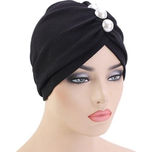 Muslim Women Elastic Turban Hat Hijab Islamic Jersey Beads Chemo Beanies Cap Ladies Hijab Stretch Head Wrap Head Scarf Headwear