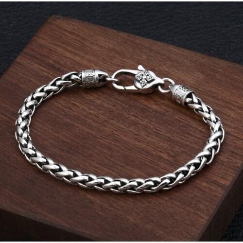 Wholesale S925 Sterling Silver Fashion Trend Wild Retro Thai Silver Six Words Mantra Twine Men And Women Bracelet Homme