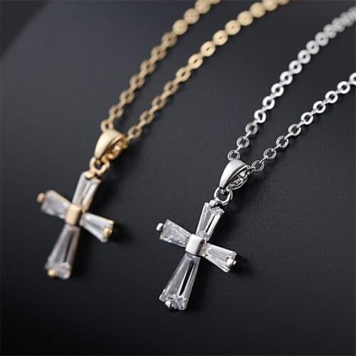 Cross Shape AAA Cubic Zircon CZ Necklace Jewelry Lady Wedding Bridal Birthday Gift Shiny Collarbone Zirconia Necklace