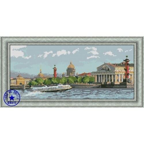 11/14/16/18/22/25/28ct popular hotselling counted cross stitch kit Saint-Petersburg Saint Petersburg lake city house yacht boat
