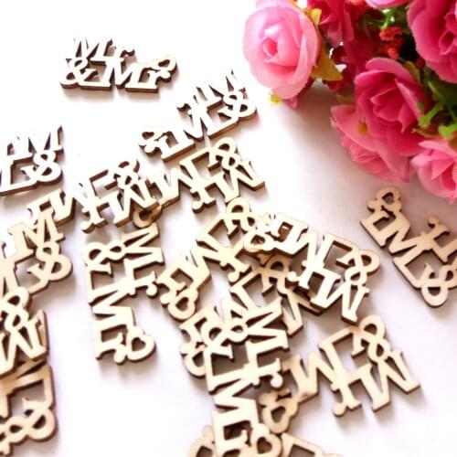 20Pcs DIY Crafts English Letter Mr Mrs Basswood Carving Home Decoration Photo Props Hanging Ornaments Party Supplies