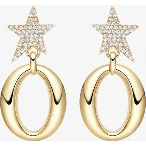 Fashion 925 Sterling Silver Yellow Gold Color Stars and Ring Earrings Micro Cubic Zirconia for Women Luxury Brand Jewelry