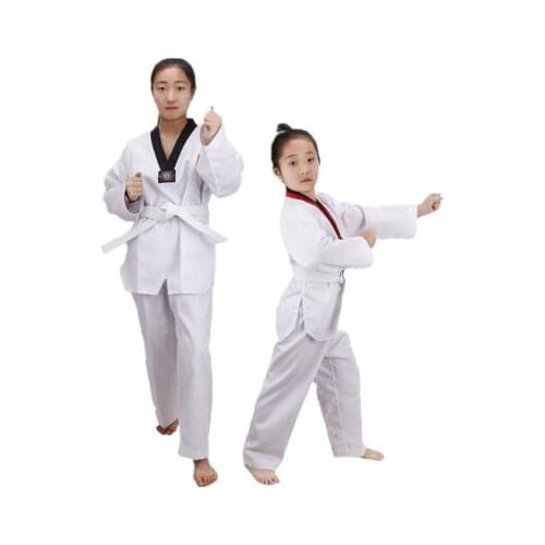 Traditional White Taekwondo Uniform Unisex Children Adult Suit Karate Judo Dobok WTF Karate Clothes Long Sleeve Fitness Training