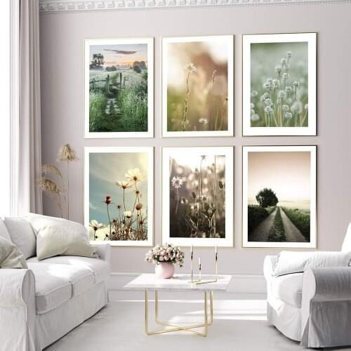 Spring Flower Country Road Plant Landscape Wall Art Canvas Painting Nordic Posters And Prints Wall Picture For Living Room Decor