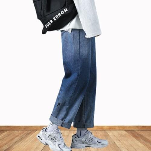 High Quality Summer Light Blue Gradient Boys Pants Korean Version Of The Trend Loose Straight Wide-Leg Retro Jeans Men