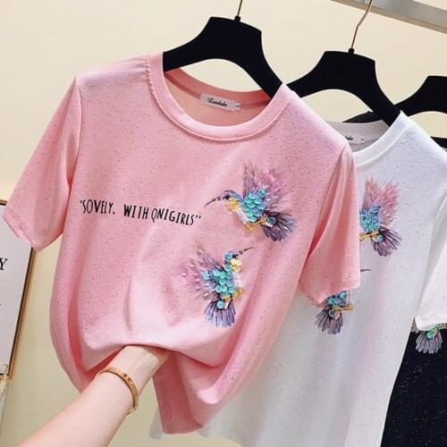 Animal Sequin T-Shirt Women Cotton Letter T Shirt Female Tee Shirt Femme Short Sleeve Summer Tops Casual Tshirt Woman Clothes