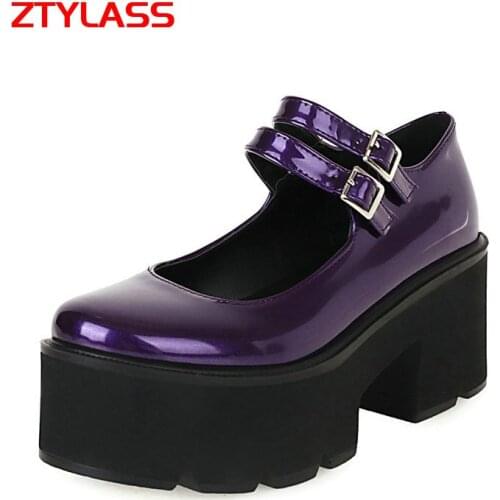 2021 New Cute Mary Janes Shoes Women Patent Leather Platform Pumps Ladies Round Toe Thick High Heel Spring Summer Shoes