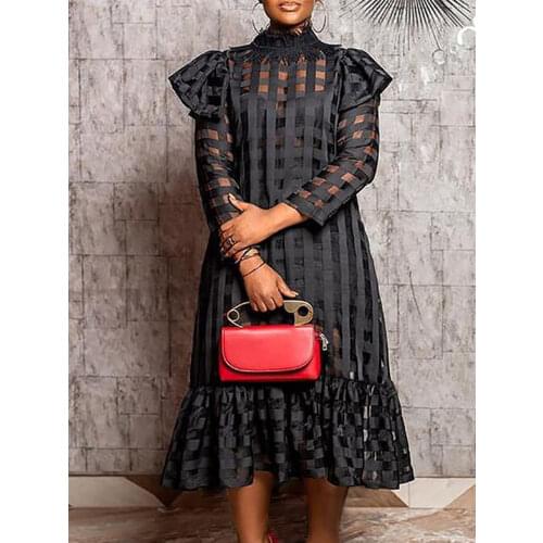 Women Long Black Dress Cover See Though Plaid Oversized Maxi Dresses Long Sleeve Summer Fall Fashion Street Party Club Robes New