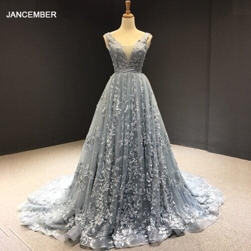 J66729 Jancember A-Line Evening Gown For Women 2021 Tank With Sleeveless Lace Up Back Grey Formal Dresses Long Elegant