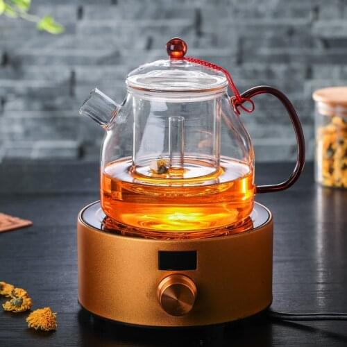 1200ML Heat-Resistant Borosilicate Glass Tea Pot Kettle Hot Cold Resistant Dual Use Bamboo Tea Pot for Coffee shop supplies