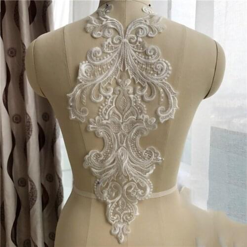 2Pieces Lace Fabric Exquisite Ivory White Lace Applique Neckline Collar DIY Clothing Accessory Lace Embroidery Sewing craft