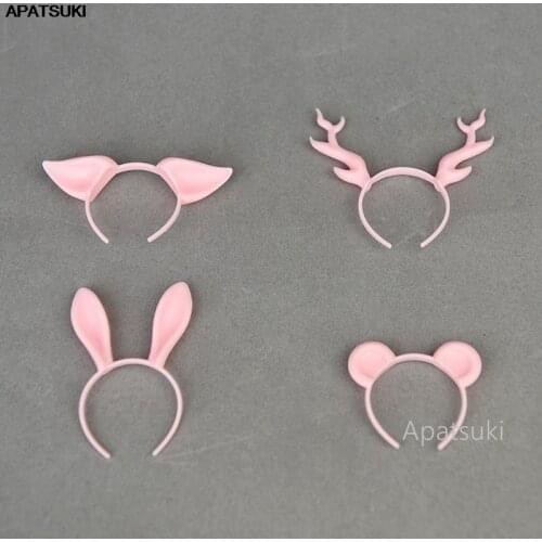 4pcs/lot Pink Animal Ear Headband Headwear Tiara For Barbie Doll Accessories Hair Accessories Plastic Hairwear For 1/6 Dolls Toy