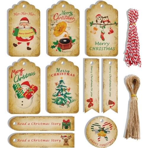 50Pcs Noel Paper Tags Merry Christmas Tree Ornaments DIY Crafts Label Navidad 2021 Christmas Decorations for Home New Year 2022