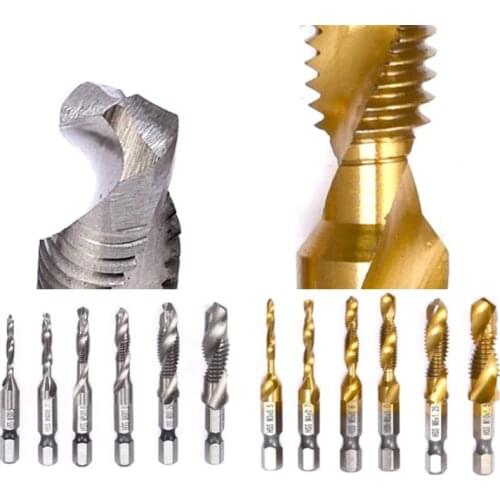 6Pcs HSS Screw Metric Thread Tap Drill Bits Set Titanium Plated Hex Shank Screw Machine Compound High Speed Change Hand Tool