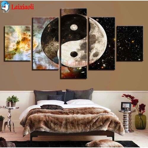 Diamond painting 5 PCS Universe Space Diamond Embroidery Yin and Yang diy cross stitch kits,Mosaic Bagua map living room decor