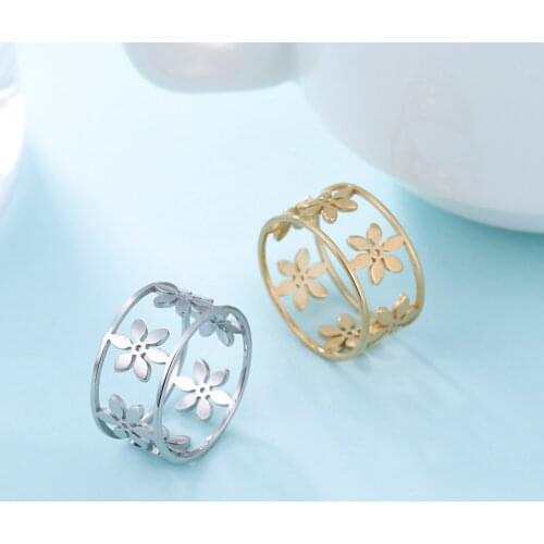 Cazador Flower Of Life Ring Trendy Stainless Steel Gold Color Cutout Rings for Women Party Jewelry Gifts Wholesale 2021 Fashion