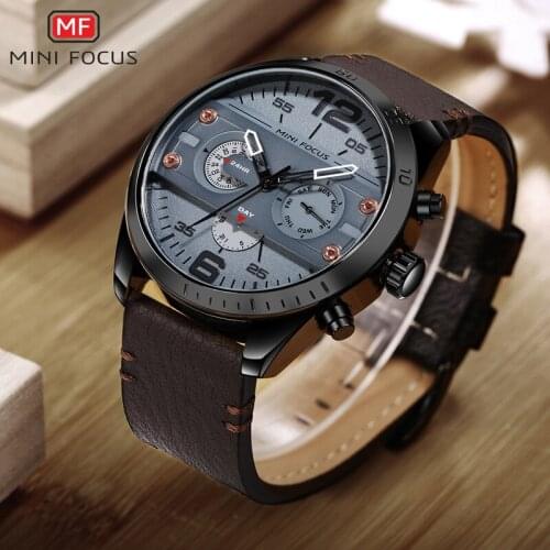 MINI FOCUS Mens Watches Leather Military Men Watch Casual Fashion Sports Watches Top Brand Luxury Waterproof Quartz Watches
