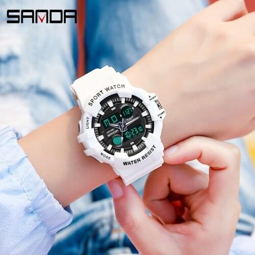 SANDA Fashion Womens Sports Watches Military Waterproof Watch Analog Digital Watch Ladies Clock Casual Relogio Feminino 3037