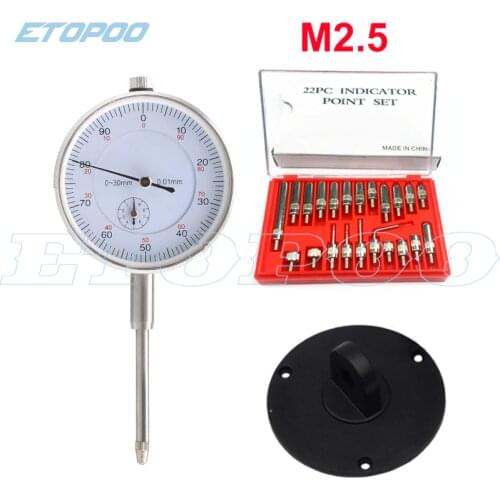 Dial Indicator 0-25mm 0-30mm /0.01mm With Lug Back Measurement Dial Gauge Micrometer 22pcs M2.5 Steel Dial Indicator Point Set