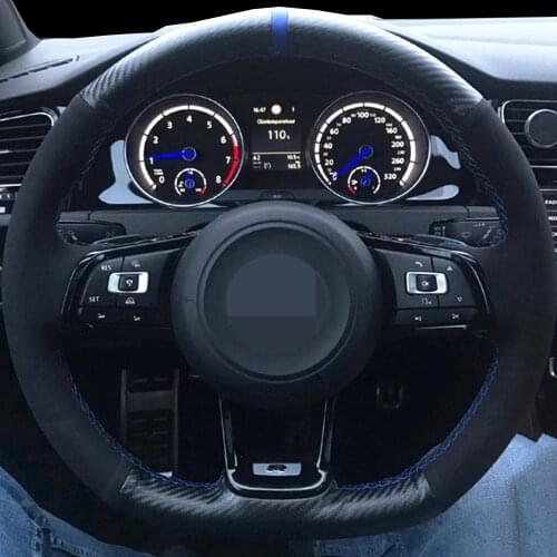 DIY Black Suede Carbon Fiber Car Steering Wheel Cover For Volkswagen Golf 7 GTI Golf R MK7 VW Polo GTI