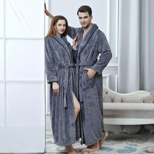 Autumn Winter Soft Flannel Long Robe Woman Couples Thick Warm Bathrobe Female Night Dress Sleepwear Slimming Waist Albornoces