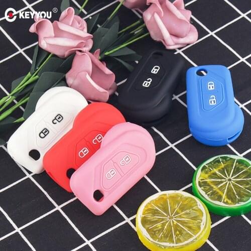 KEYYOU 30pcs Silicone Rubber Car Key Cover Case For Citroen C-Elysee C3 C4 C5 DS3 2009-2016 2 Buttons Remote Flip Skin KeyChain