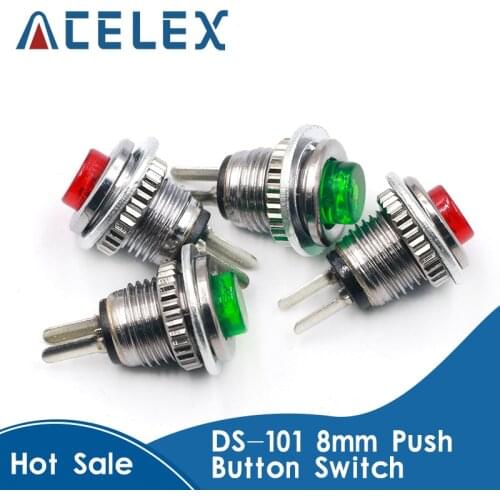 5pcs DS-101 8mm On/Off Push Button Switch Mini Lockless Momentary ON OFF Push Button Micro Normally Open Switch