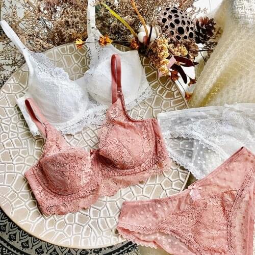 Wriufred Light luxury lace sexy lingerie briefs set soft steel ring thin bra set dots fairy underwear ABC cup womens bralette