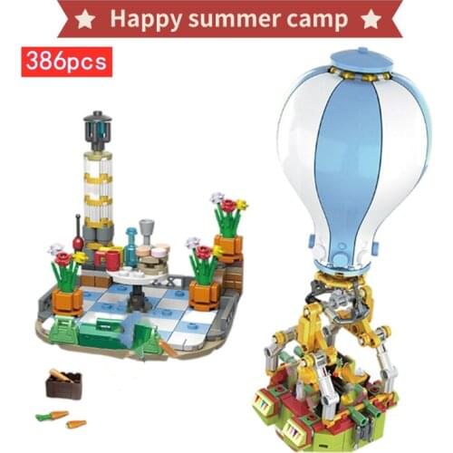 City Series Happy Summer Camp Educational Building Blocks Hot Air Balloon Assemble Enlightenment Brick Toys For Kids Xmas Gifts