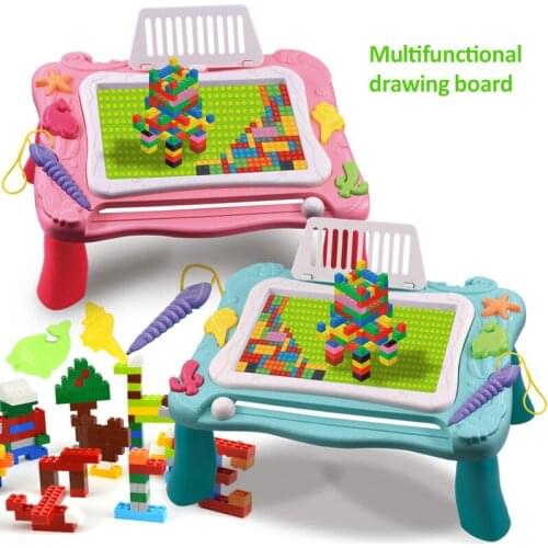 2-in-1 Multifunction Activity Table DIY Building Blocks Table Compatible Magnetic Writing Board Kids Educational Toys For Boy