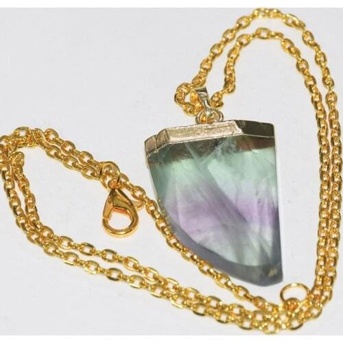 Fashion Jewelry Natural Stone Moon Point Pendant Necklace Femme 2019 Rainbow Big Green Fluorite Chain Necklace for women as gift