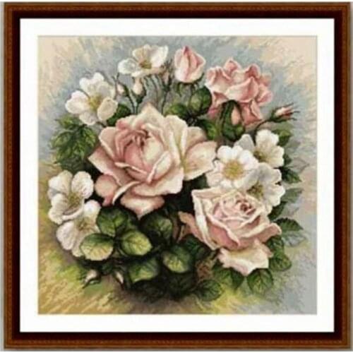 Cross Stitch Kit 11CT Printed Cloth Chinese Embroidery Material bag pink Rose Bouquet Flower Decorative Oil Painting