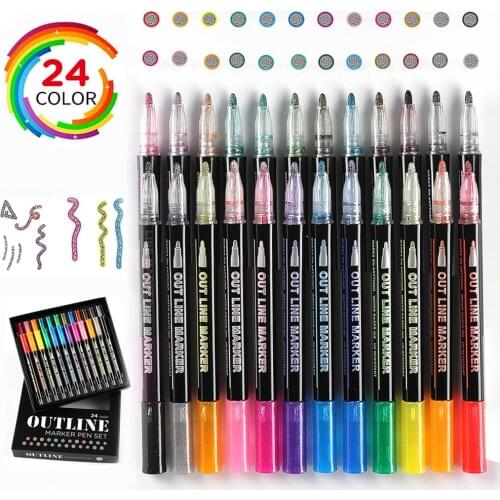 New 24color metallic DoubleLine Outline art Marcadore for scrapbooking plumones de colores plumones para lettering