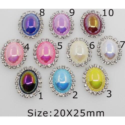 New 10pc 20*25mm oval AB color pearl Rhinestone Buttons Wedding invitations decorate clothing hair flower center scrapbooking
