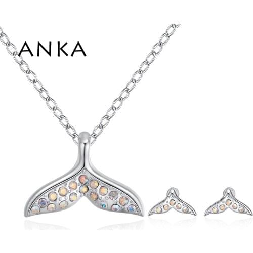 ANKA Fashion Jewelry Sets Fish Tail Pendant Necklace Earrings Set With Czech Crystal Valentines Day Gift For Women #133582