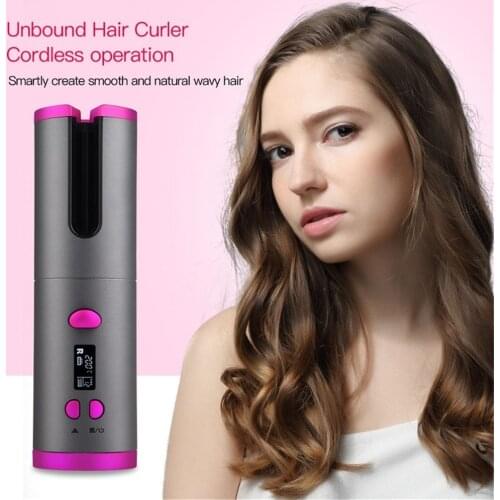Portable USB Cordless Automatic Hair Curler Rechargeable Auto Curling Iron for Curls or Waves Intelligent Cordless Curling Iron