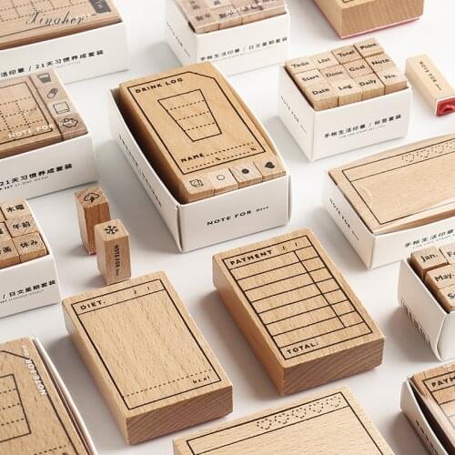 Vintage weather diet record monthly label stamp DIY wooden rubber stamps for scrapbooking stationery scrapbooking standard stamp
