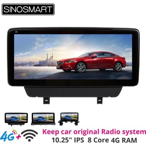 Sinosmart 10.25' Car GPS Navigation for Mazda CX-5 Android 2 CX-3 Axela 2013-20 Keep Car Original Radio Audio System IPS Screen