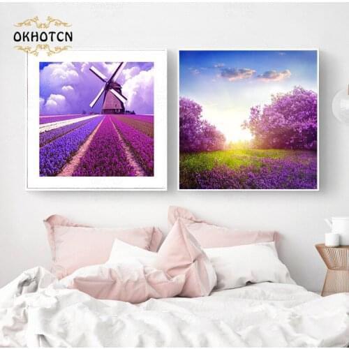 Modern Scenery Painting Lavender Flower Landscape Home Decor Nordic Canvas Poster Wall Art Print Living Room Bedroom Picture