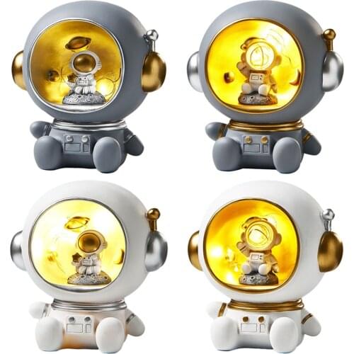 Spaceman Figurine Astronaut Sculpture Statue Night Light Piggy Bank Resin Miniature Desktop Ornaments Party Kids Gifts