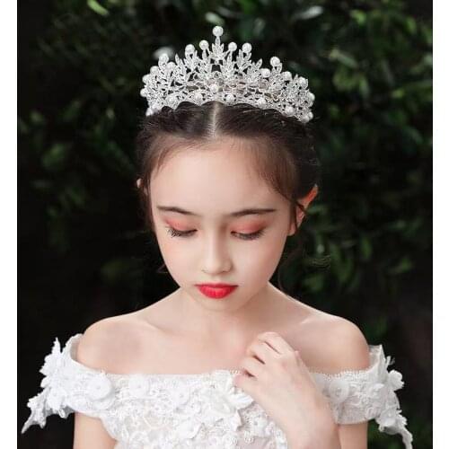 Children crown tiara princess little girl crown birthday pearl girl hair ornaments stage performance show accessories