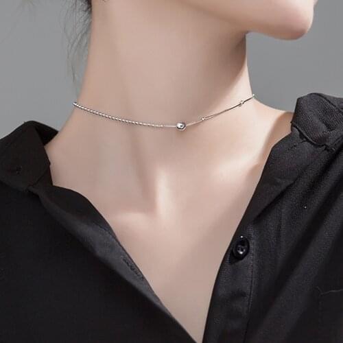 TrustDavis Minimalist 925 Sterling Silver 6mm Beads Snake Chain Choker Short Necklace For Women Wedding S925 Jewelry Gift DA1309