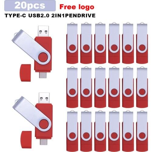20pcs/lot Type c pendrive 128GB 64GB memoria usb flash drive 32GB 16GB cle usb 2.0 Pen drive 8GB 4GB for phone flash usb stick
