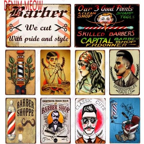Vintage Barber Shop Metal Decor Shave and Haircut Restroom Decoration Classic Metal Tin Sign Wall Art Shop Bar Plates WY151