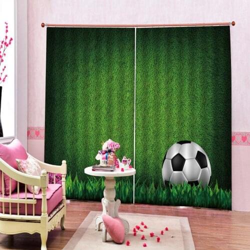 Green lawn Football 3d Photo Print Curtain Polyester Fabric For Living room Bedroom Blackout Drapes Sets 2 Panels With Hooks